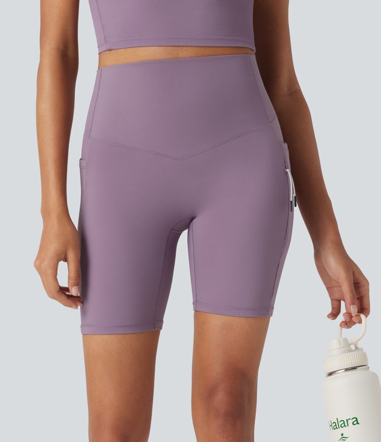 halara ultrasculpt cool quick dry high waisted tummy control hiking biker shorts 7 mit taschen-upf 50