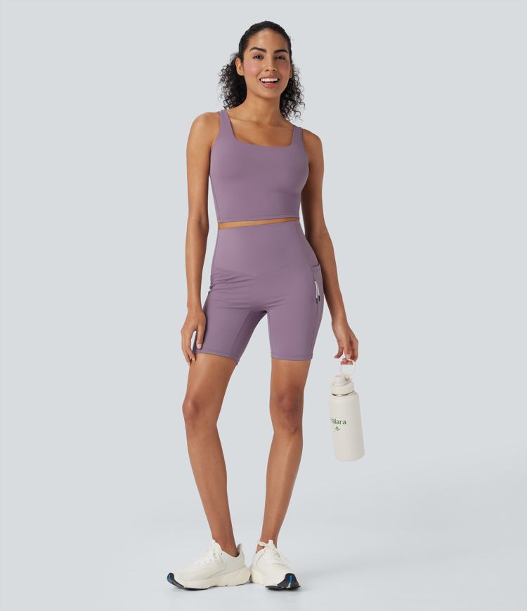 halara ultrasculpt cool quick dry high waisted tummy control hiking biker shorts 7 mit taschen-upf 50