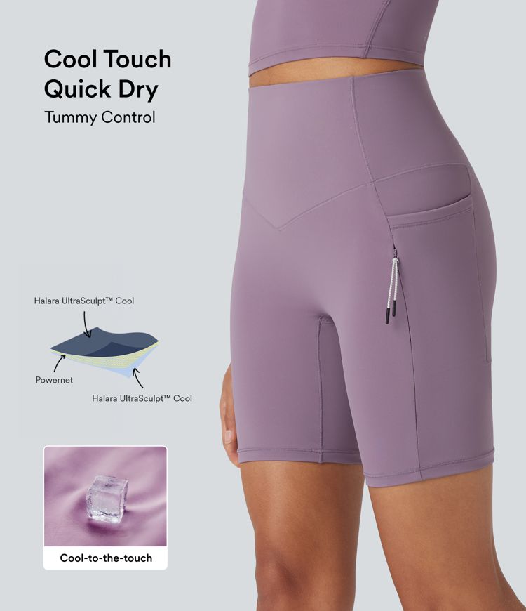 halara ultrasculpt cool quick dry high waisted tummy control hiking biker shorts 7 mit taschen-upf 50