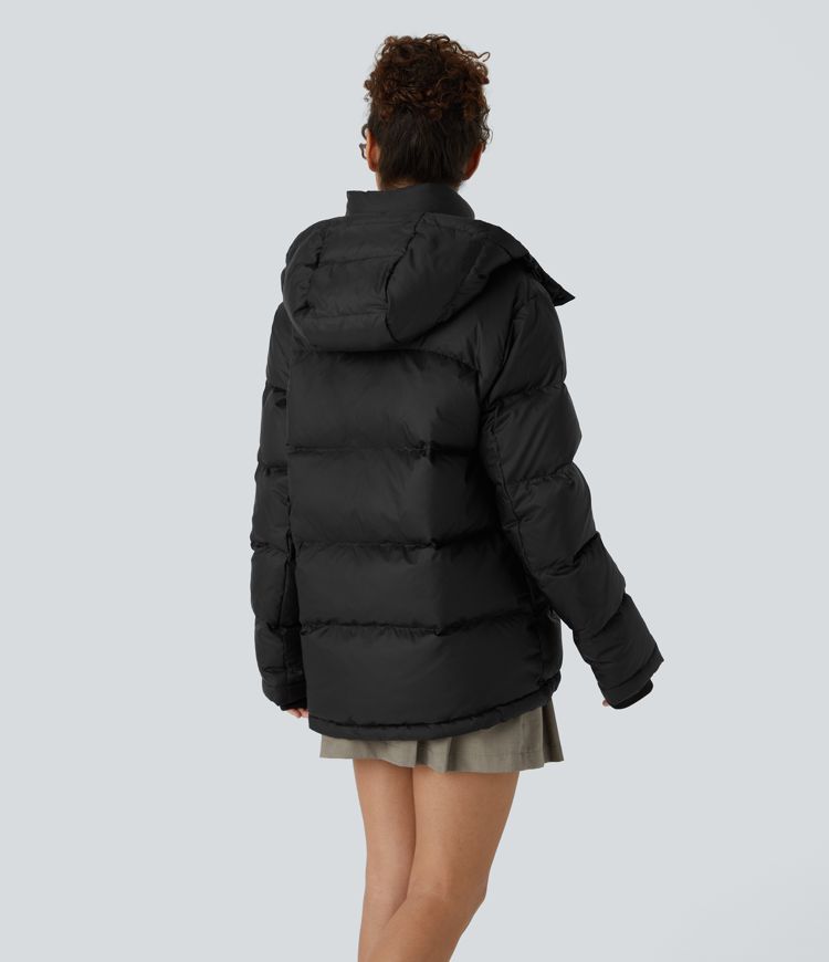 wasserabweisende abnehmbare kapuze stehkragen reißverschluss lange Ärmel taschen lässige steppjacke