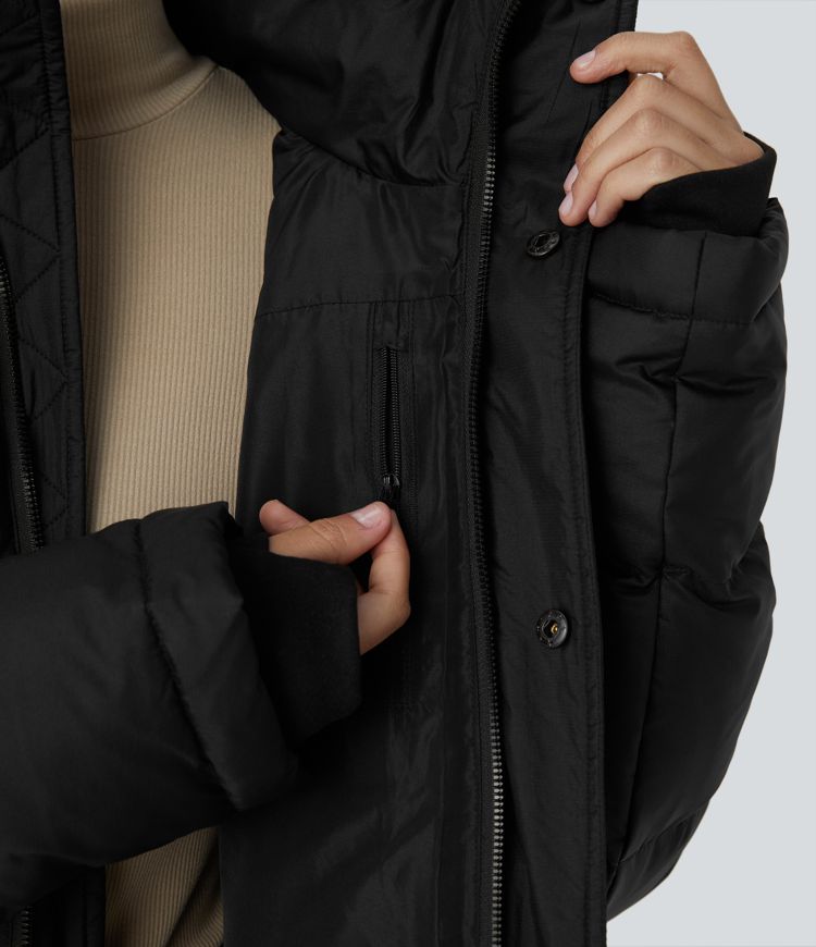 wasserabweisende abnehmbare kapuze stehkragen reißverschluss lange Ärmel taschen lässige steppjacke