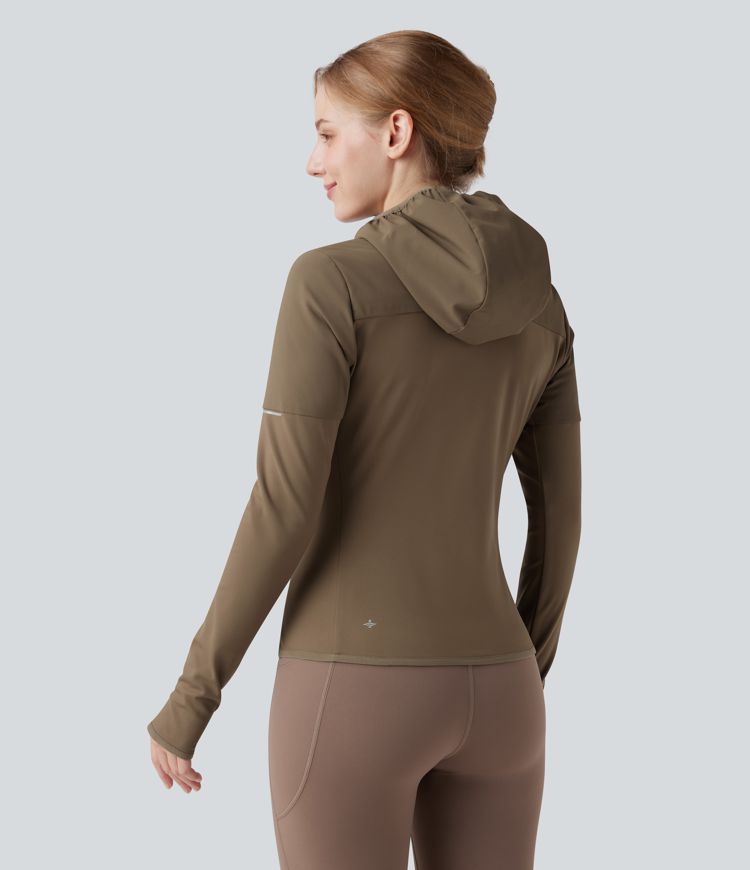 kapuzen-laufjacke mit reißverschluss langen Ärmeln daumenlöchern und tasche
