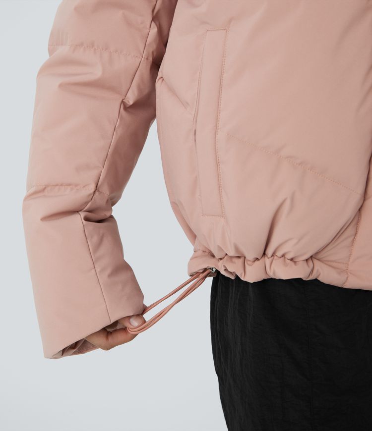 wasserabweisende steppjacke mit stehkragen tasche druckknopfverschluss kordelzug am saum und lässigem schnitt.