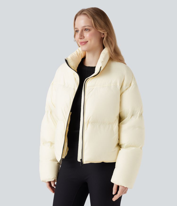 lässige steppjacke mit stehkragen kordelzug am saum und taschen