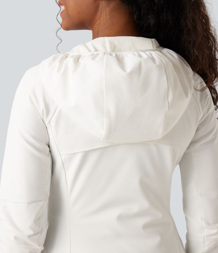 reflektierende daunen-laufjacke mit kapuze und taschen