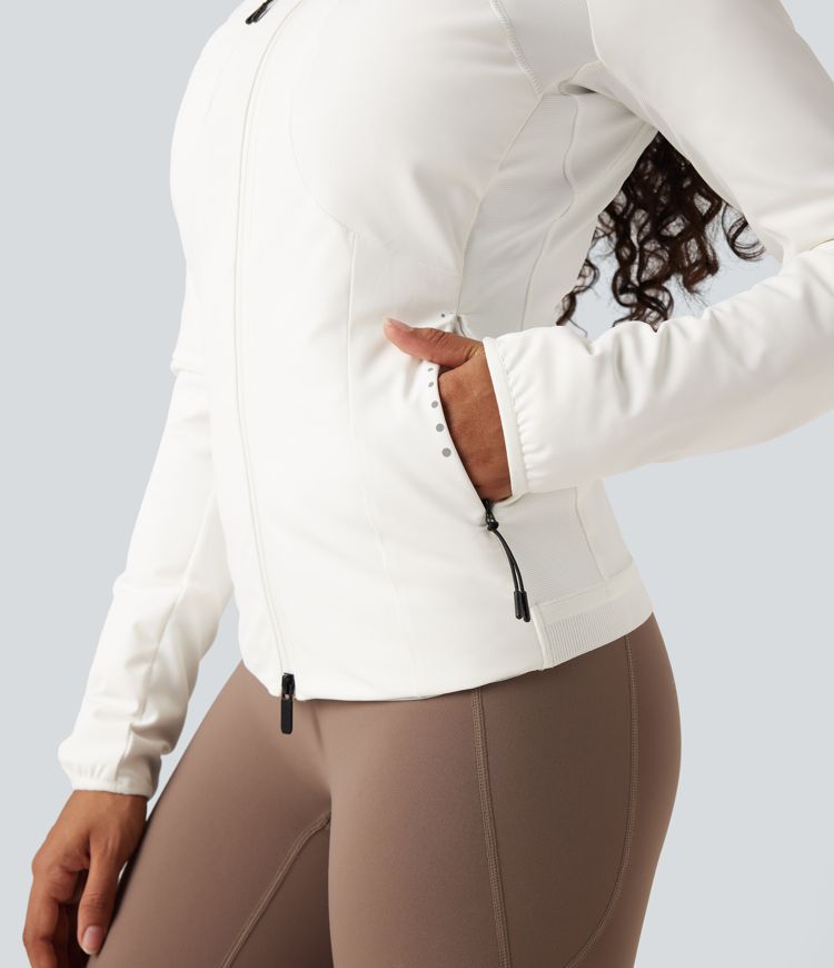 reflektierende daunen-laufjacke mit kapuze und taschen