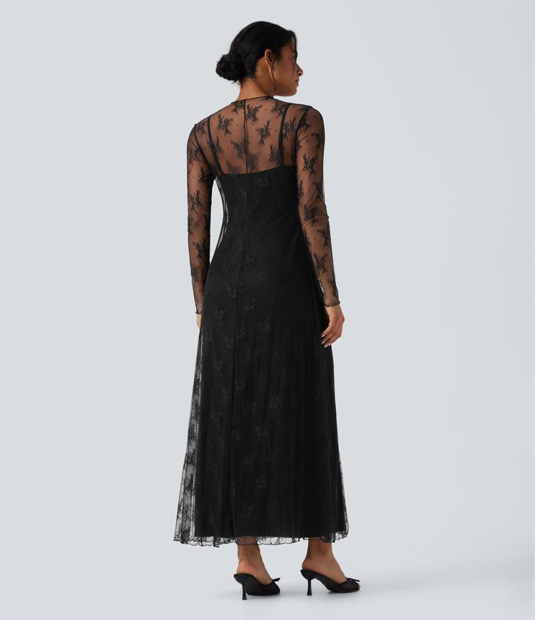 langärmliges zweiteiliges maxikleid aus spitze für den alltag