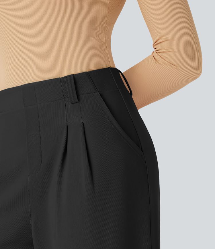 halara flex arbeitshose mit hohem bund taschen und weitem bein aus mikro-waffelgewebe
