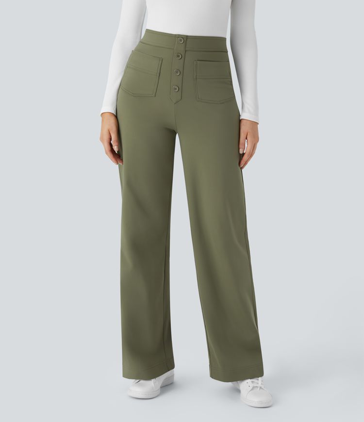 softlyzero plüsch-thermohose mit hohem bund taschen und geradem bein