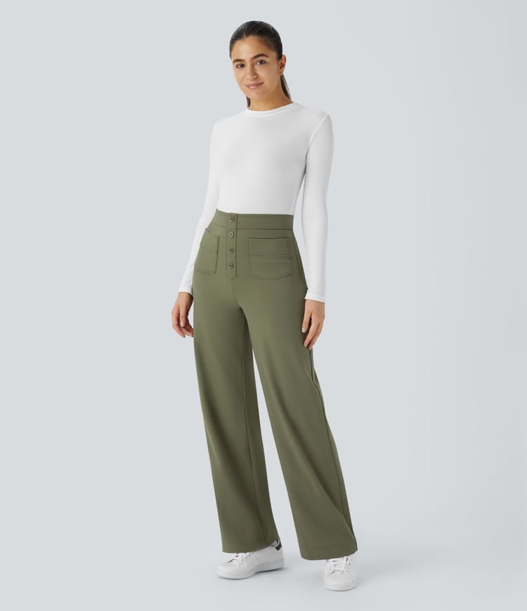 softlyzero plüsch-thermohose mit hohem bund taschen und geradem bein