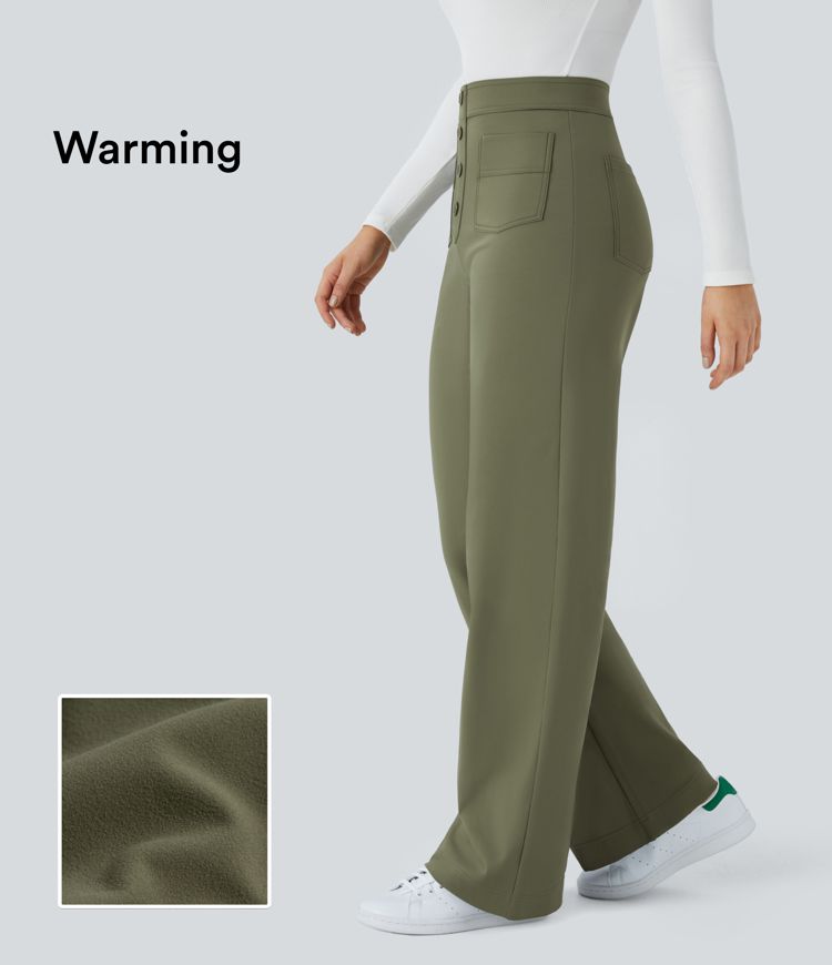 softlyzero plüsch-thermohose mit hohem bund taschen und geradem bein