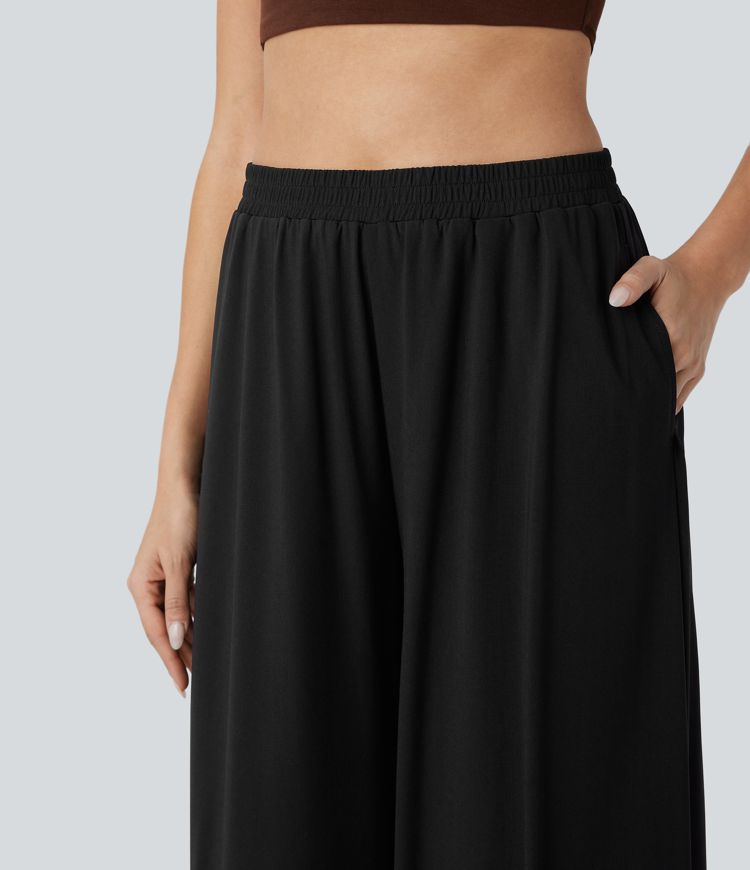 freizeithose mit hohem bund taschen mesh-einsätzen und weitem bein