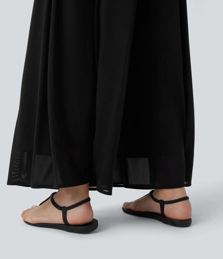 freizeithose mit hohem bund taschen mesh-einsätzen und weitem bein