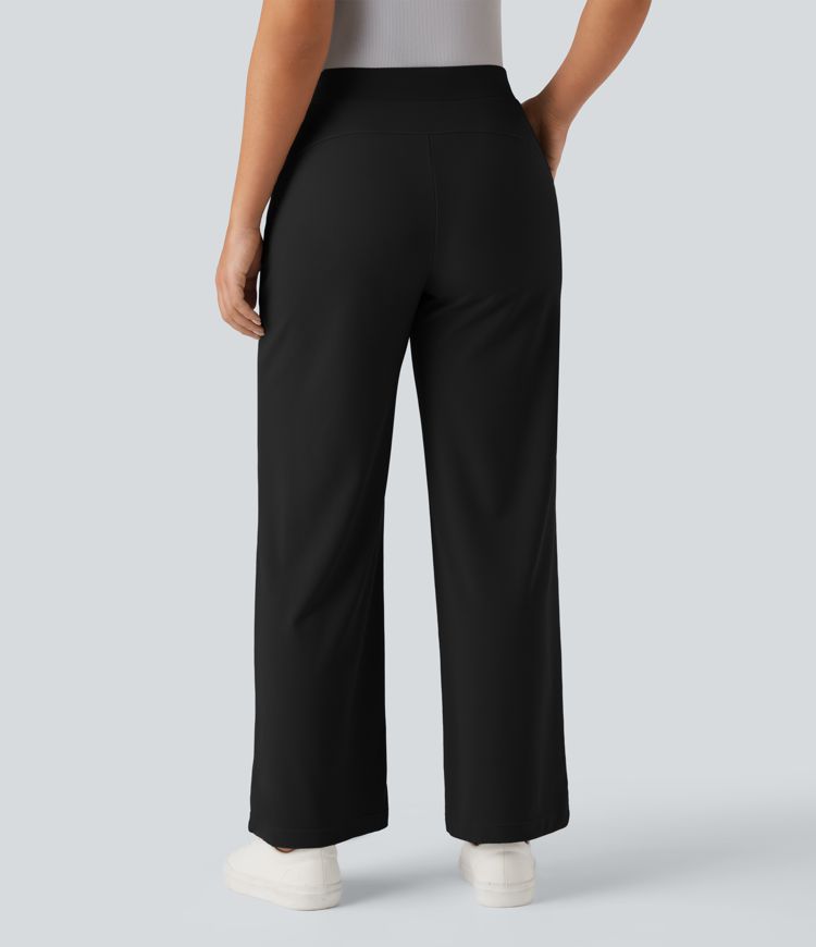 halara flex high waisted tummy control body sculpt waist-slimating wide leg micro waffle work pants with pockets