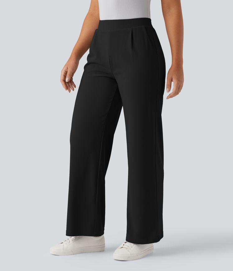 halara flex high waisted tummy control body sculpt waist-slimating wide leg micro waffle work pants with pockets