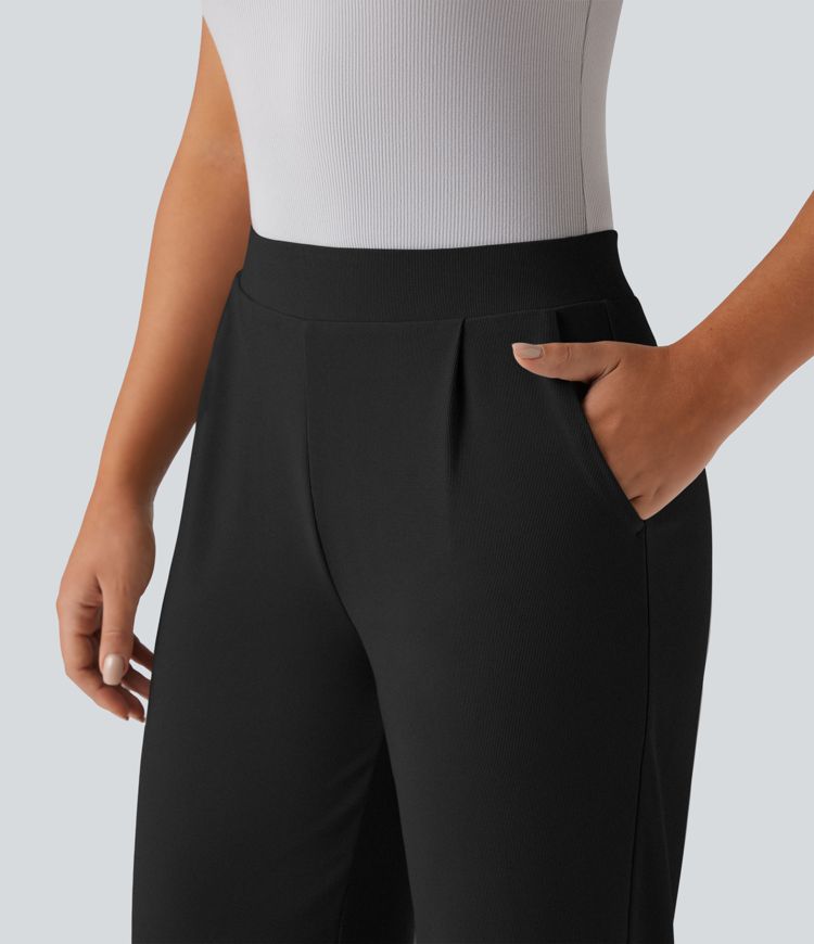 halara flex high waisted tummy control body sculpt waist-slimating wide leg micro waffle work pants with pockets