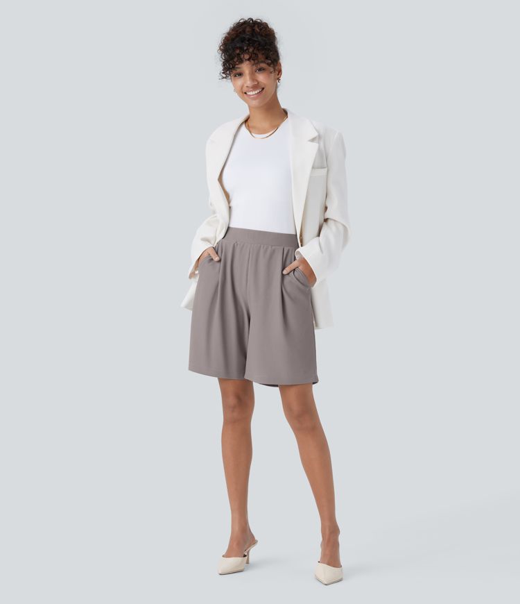 hochgeschnittene figurformende arbeitsshorts mit taschen und mikrowaffelmuster
