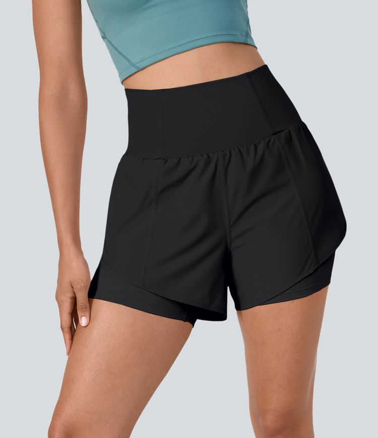 breezeful super high waisted curved hem 2-in-1 pocket quick dry yoga shorts 3.5