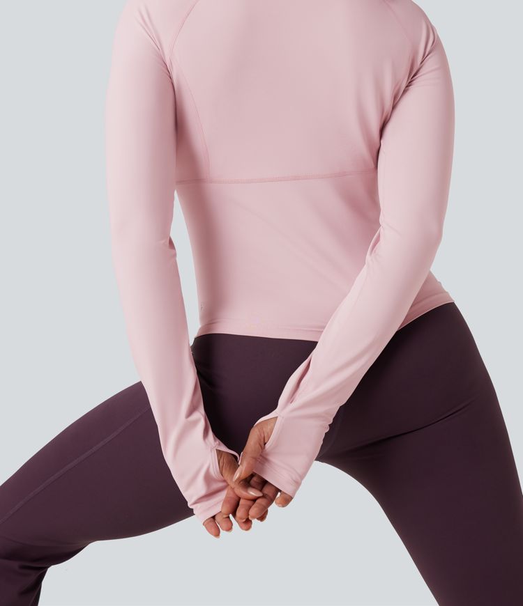 push-up-langarm-yoga-sporttop mit daumenlöchern