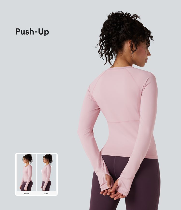push-up-langarm-yoga-sporttop mit daumenlöchern