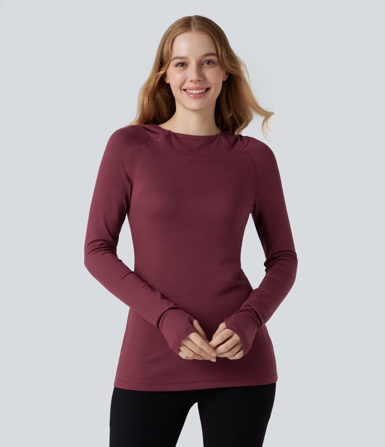halara heatcore kapuzen-langarmshirt mit daumenlöchern wärmend ideal für yoga und sport