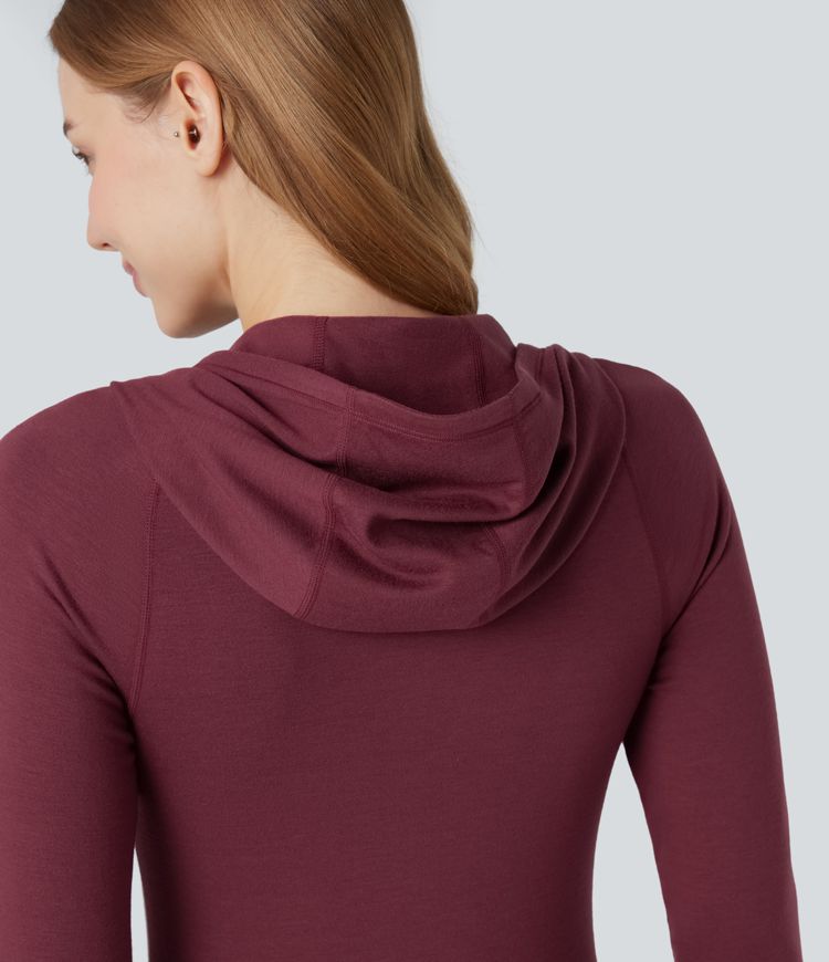 halara heatcore kapuzen-langarmshirt mit daumenlöchern wärmend ideal für yoga und sport
