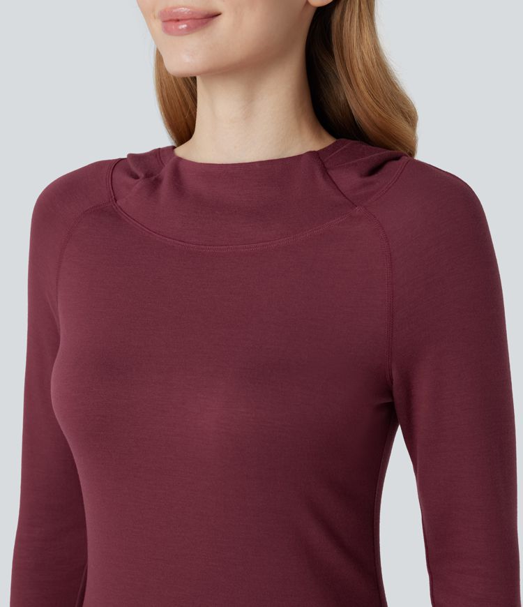 halara heatcore kapuzen-langarmshirt mit daumenlöchern wärmend ideal für yoga und sport