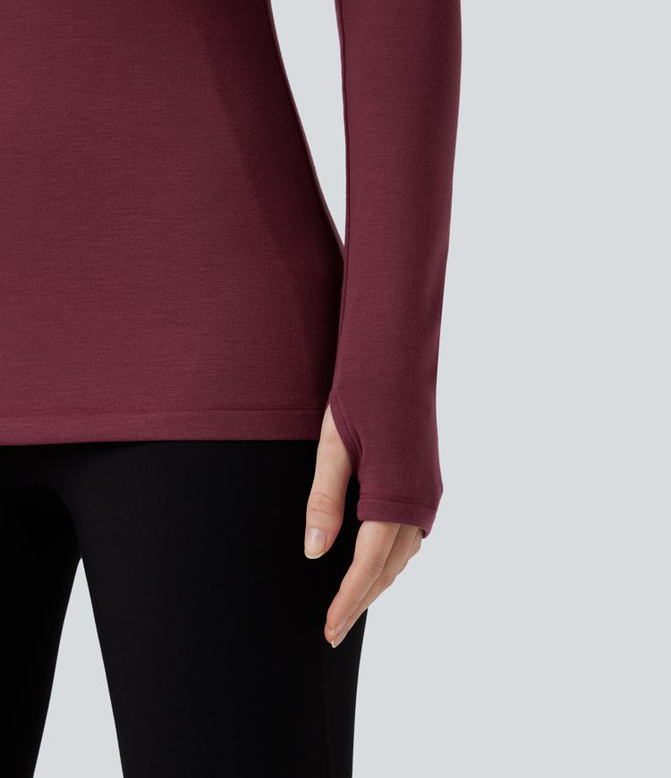 halara heatcore kapuzen-langarmshirt mit daumenlöchern wärmend ideal für yoga und sport