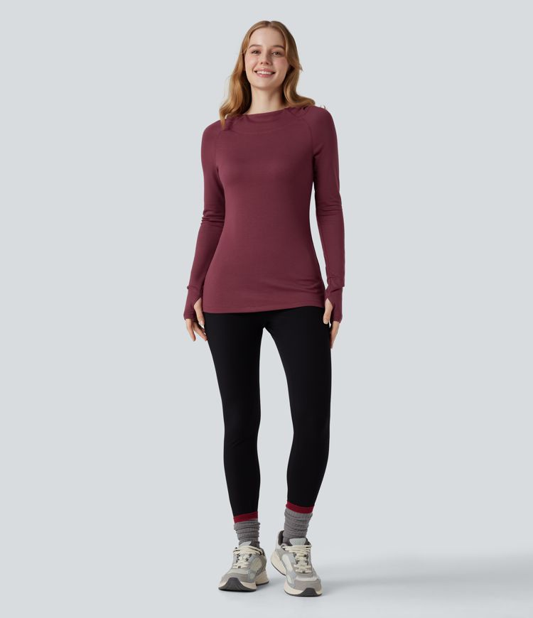 halara heatcore kapuzen-langarmshirt mit daumenlöchern wärmend ideal für yoga und sport