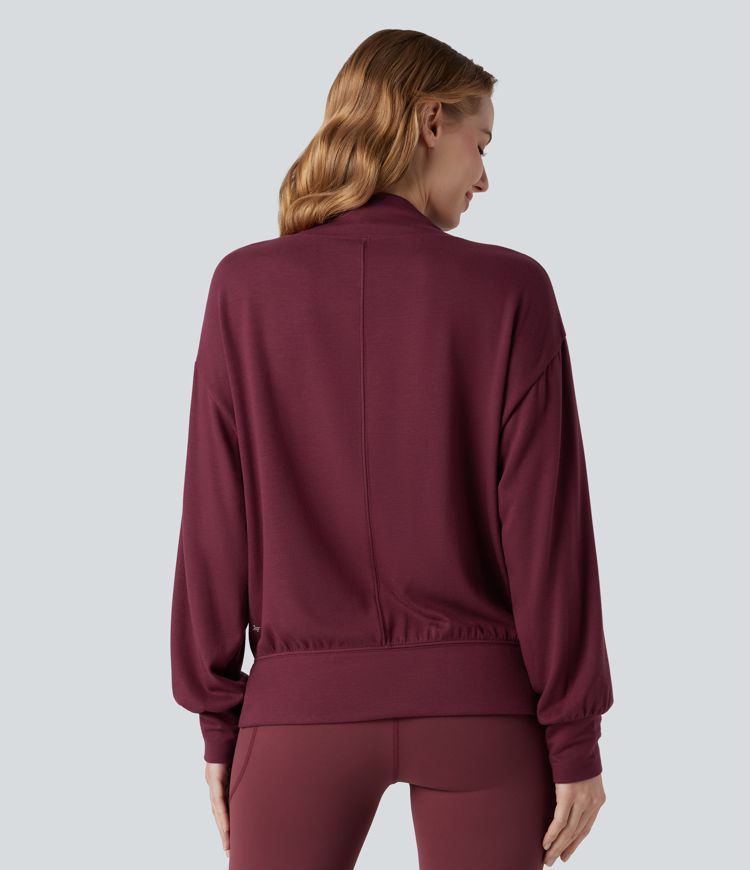 halara heatcore mock neck langarm-yoga-sporttop mit taschen