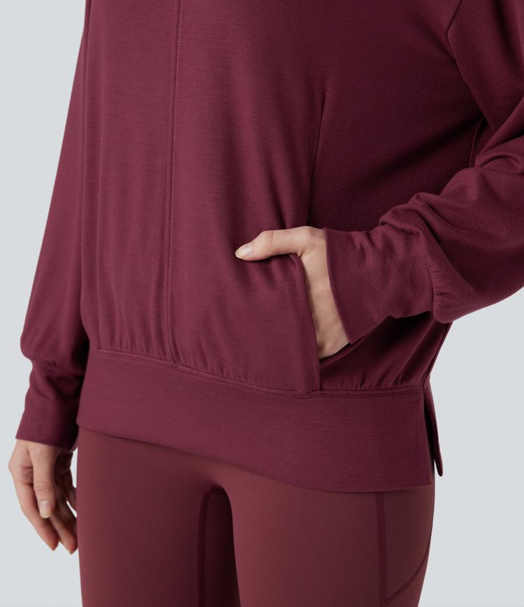 halara heatcore mock neck langarm-yoga-sporttop mit taschen