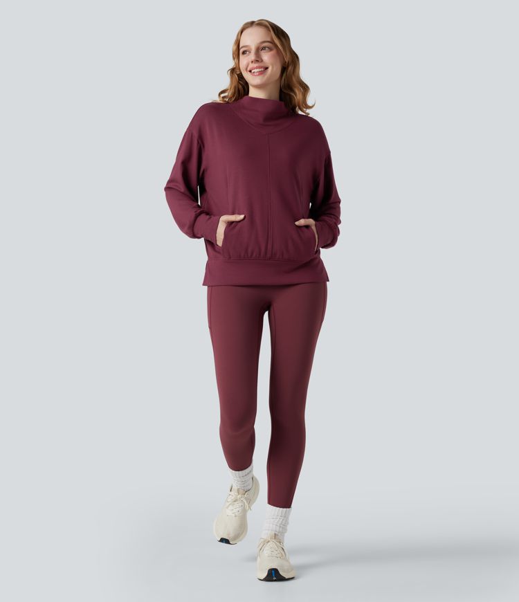 halara heatcore mock neck langarm-yoga-sporttop mit taschen