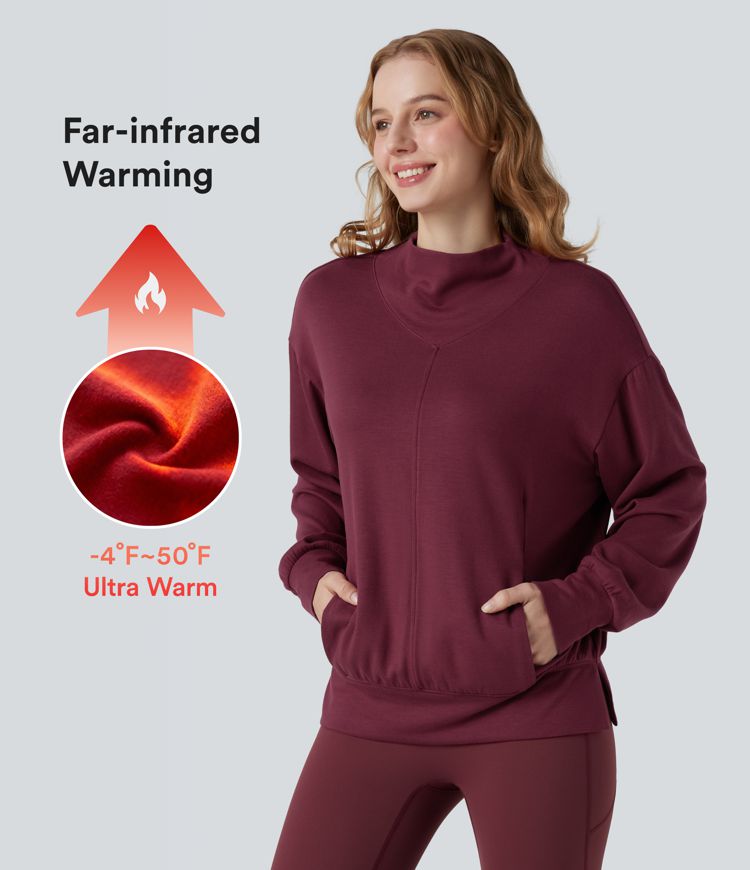 halara heatcore mock neck langarm-yoga-sporttop mit taschen