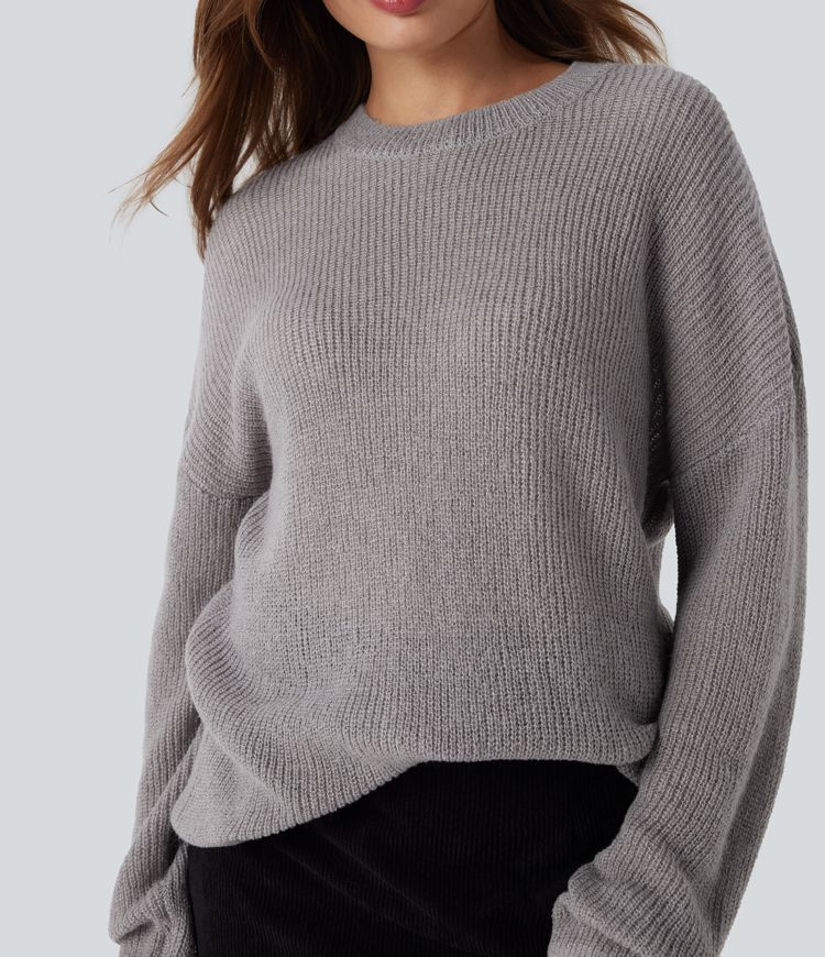 lässiger langarmpullover mit überschnittenen schultern