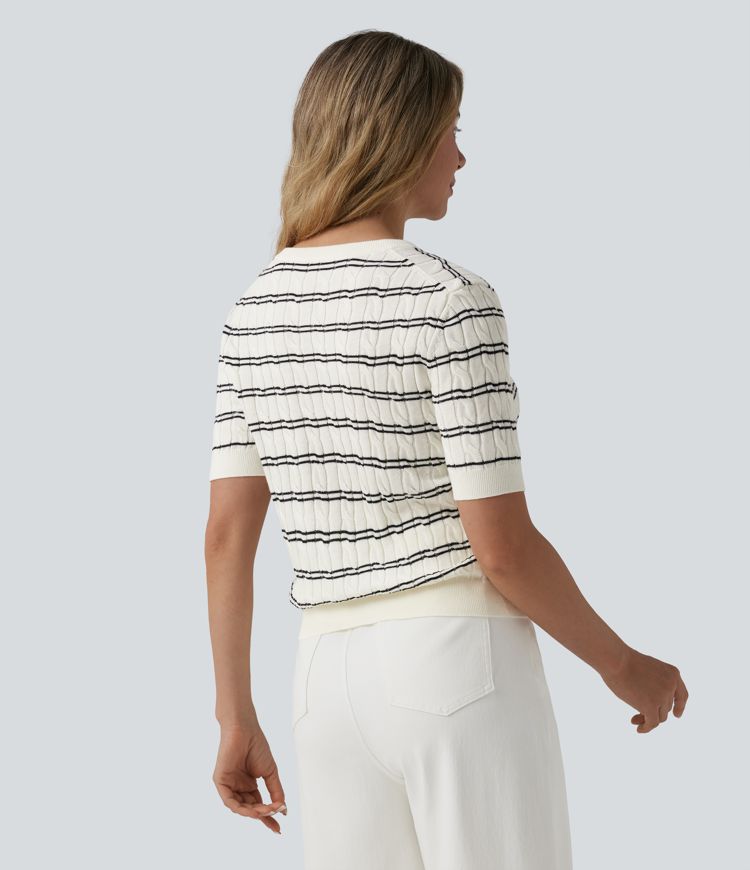 henley kurzarm-streifen-arbeitspullover