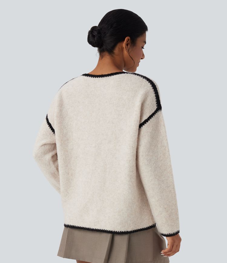 lässiger pullover mit farbblockmuster