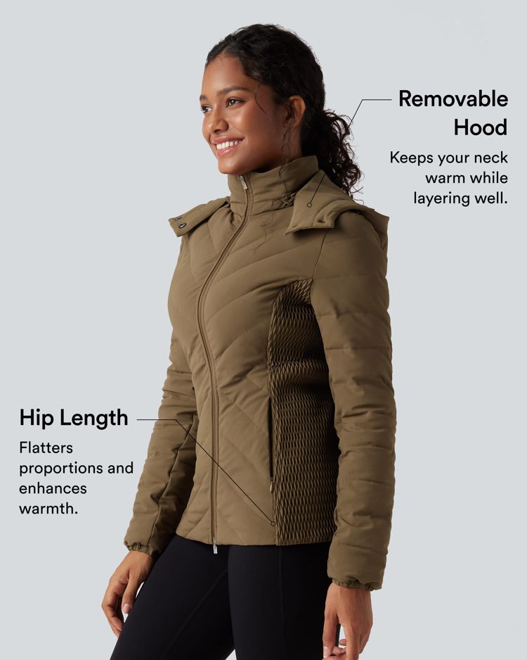 puffflex abnehmbare kapuze geraffte wattierte freizeitjacke mit taschen