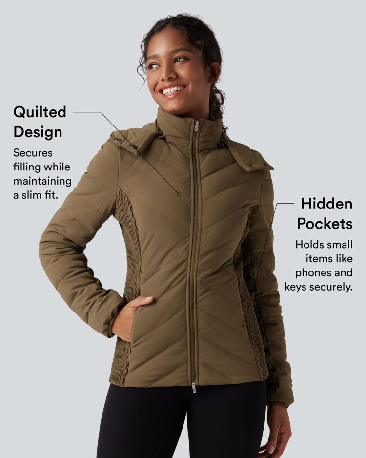 puffflex abnehmbare kapuze geraffte wattierte freizeitjacke mit taschen