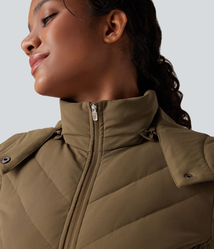 puffflex abnehmbare kapuze geraffte wattierte freizeitjacke mit taschen