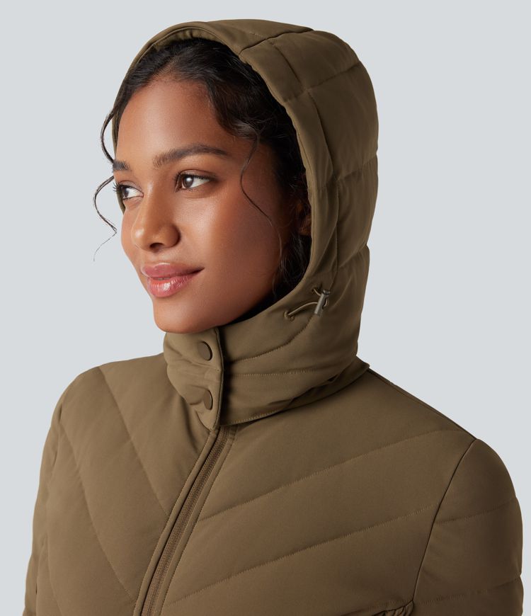 puffflex abnehmbare kapuze geraffte wattierte freizeitjacke mit taschen