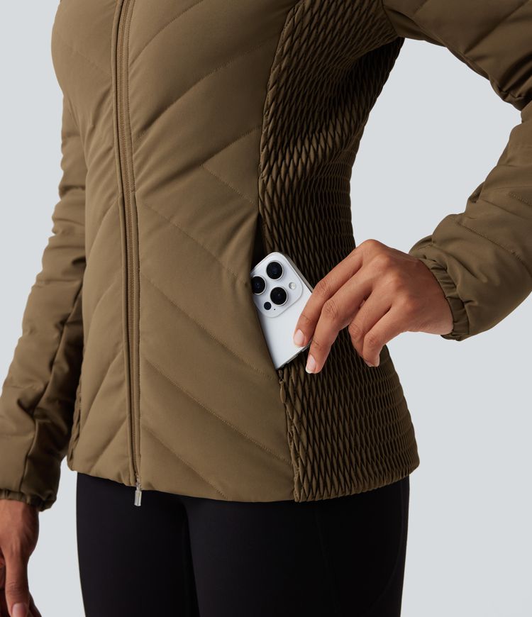 puffflex abnehmbare kapuze geraffte wattierte freizeitjacke mit taschen