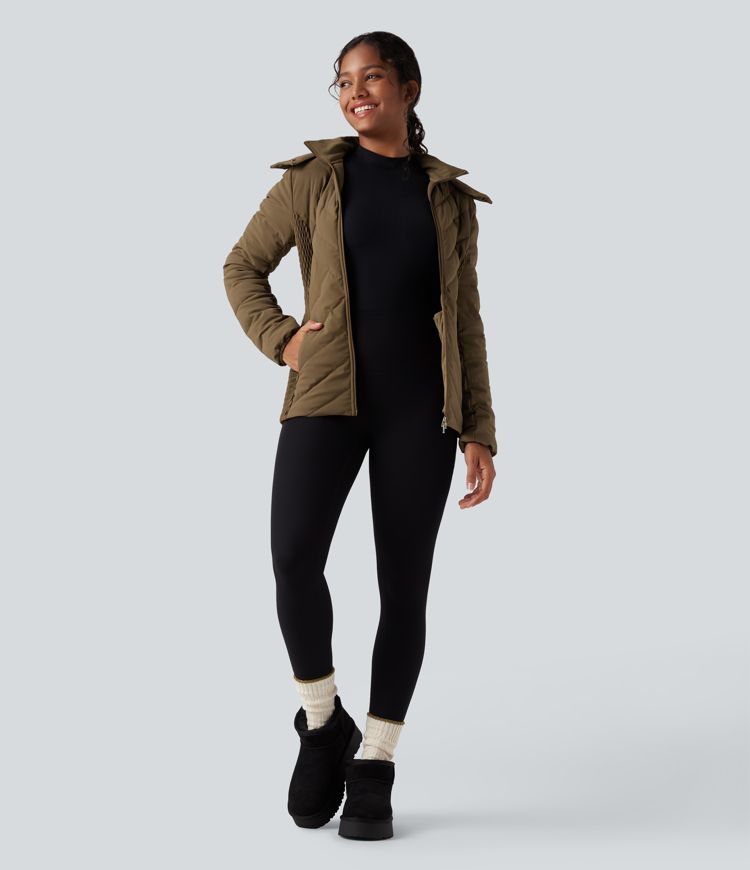 puffflex abnehmbare kapuze geraffte wattierte freizeitjacke mit taschen
