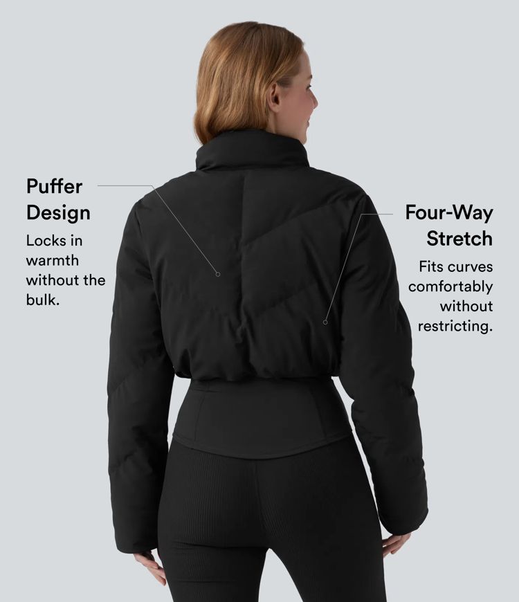puffflex 3-in-1 stehkragen-pufferjacke in kurzem schnitt mit daumenlöchern abgerundetem saum und tasche