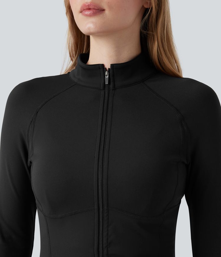 puffflex 3-in-1 stehkragen-pufferjacke in kurzem schnitt mit daumenlöchern abgerundetem saum und tasche