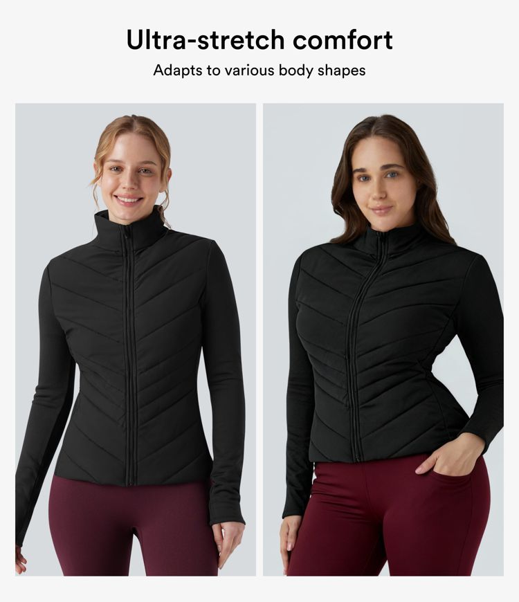 steppjacke mit stehkragen reißverschluss langen Ärmeln und taschen