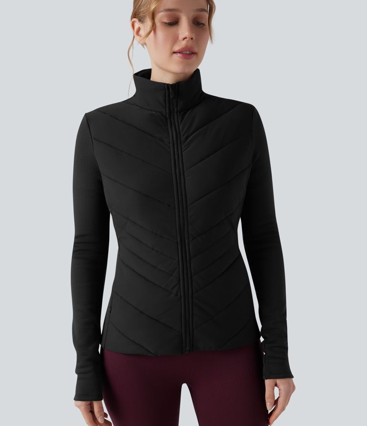 steppjacke mit stehkragen reißverschluss langen Ärmeln und taschen