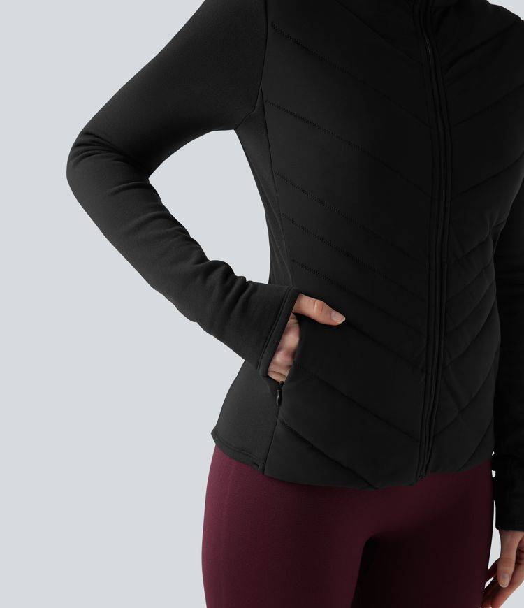 steppjacke mit stehkragen reißverschluss langen Ärmeln und taschen