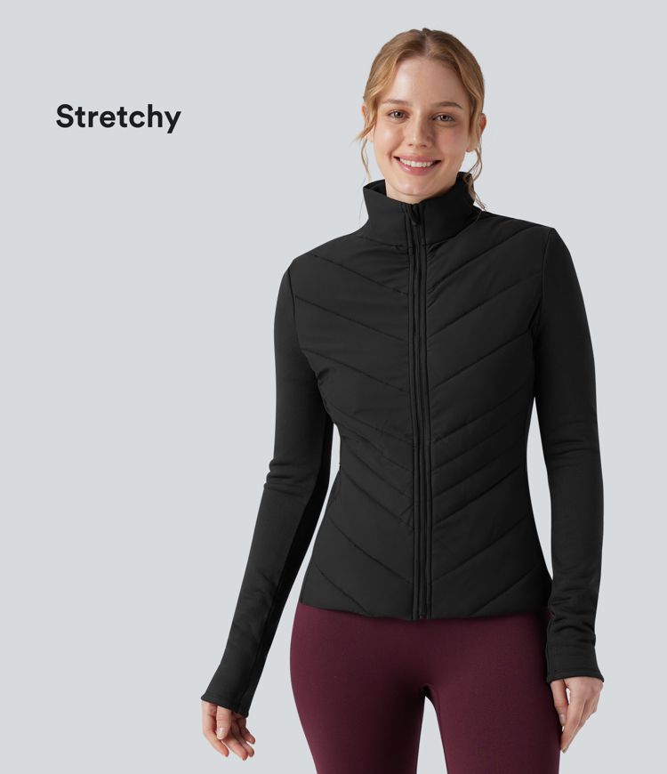 steppjacke mit stehkragen reißverschluss langen Ärmeln und taschen