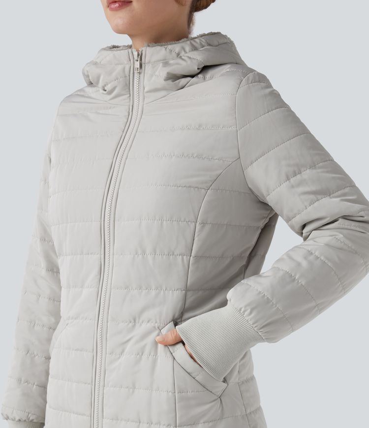 kapuzenjacke mit reißverschluss langen Ärmeln lässigem sherpa-kunstfellfutter und taschen