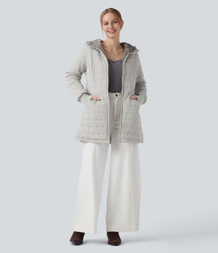 kapuzenjacke mit reißverschluss langen Ärmeln lässigem sherpa-kunstfellfutter und taschen